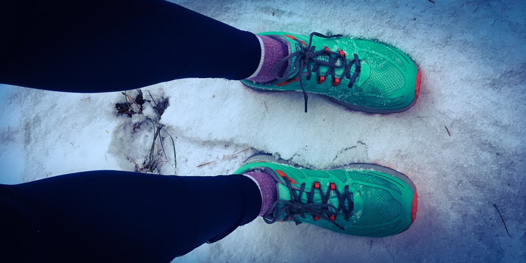 New trail runners thanks to @iracelikeagirl , @topoathletic and the #novemberchallenge giveaway. #iracelikeagirl #freeshoes #snowytrails