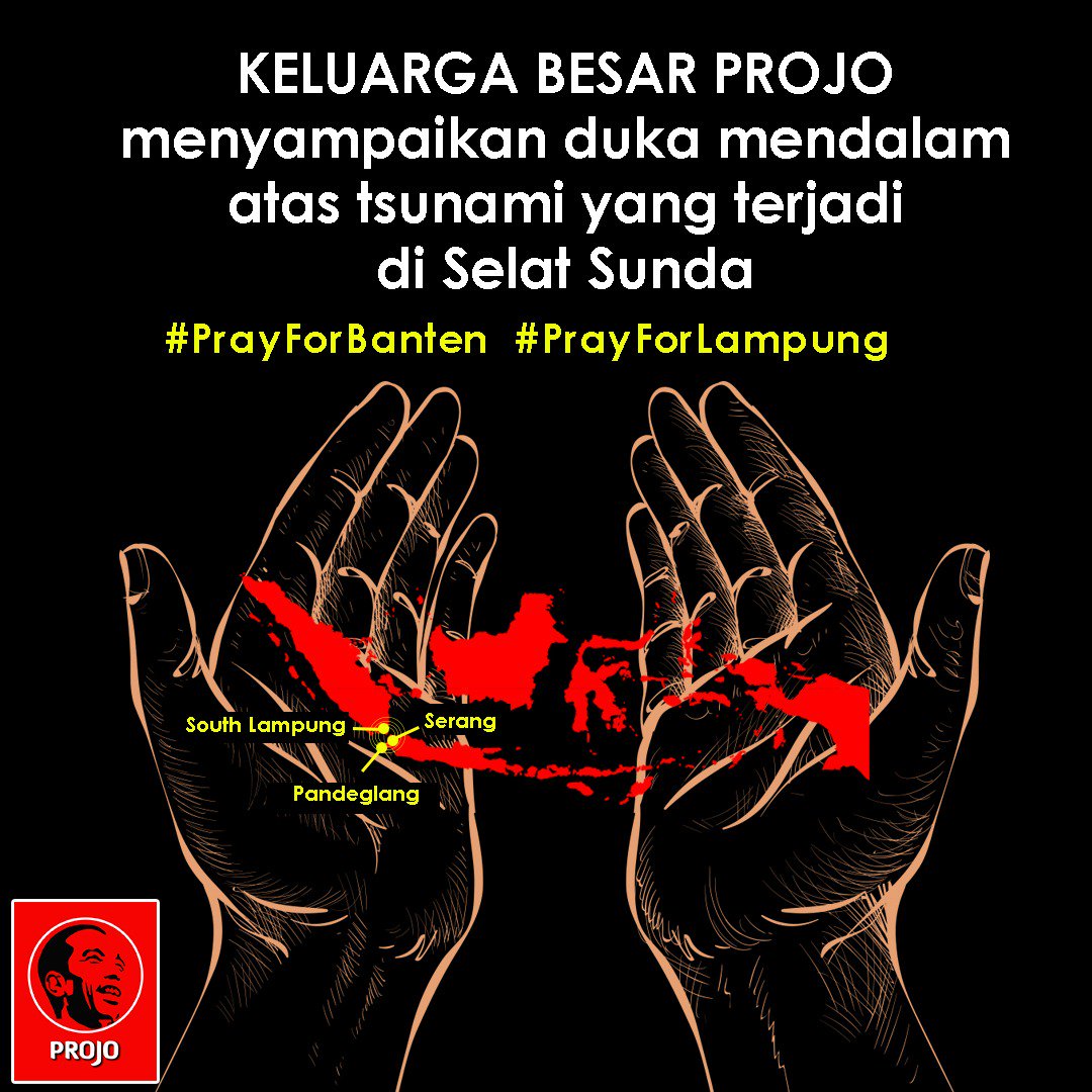 Keluarga besar PROJO mengucapkan menyampaikan duka mendalam atas tsunami di yang terjadi di Selat Sunda..
@hana_4TAA @Consheraa @purwo82092883 <a href="/MahesaTiwi/">MahesaTiwi</a> <a href="/RizmaWidiono/">Rizma Widiono</a> <a href="/Y_Radianto/">Aki_Tulalit</a> <a href="/NyiMasRuminah/">BubarkanPK$ #FNI #TT</a>
#PrayForAnyer 
#prayforlampung 
#PrayForBantenLampung
