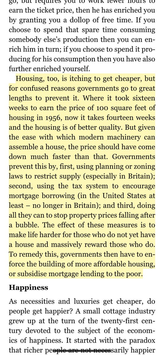 Matt Ridley on how Gov't works to keep housing expensive:
- Zoning
- Mortgage Lending
- Price Controls
(Property Taxes?)