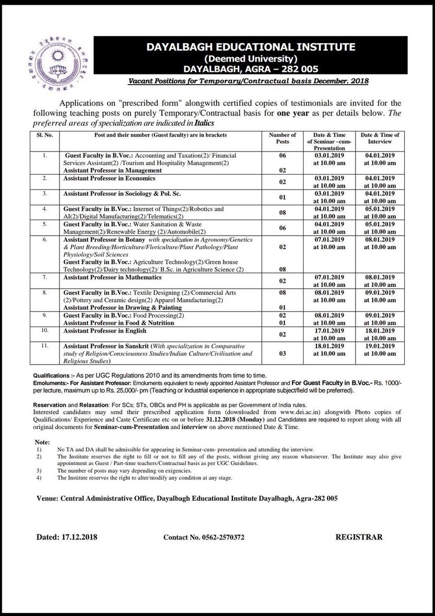 AgraTheTajCity's tweet photo. #Job : #DayalbaghUniversity #Vacancies #Agra #AgraNews
#AgraTheTajCity https://t.co/5ErHz79YCK