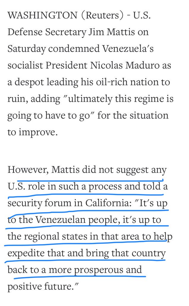 TacoTuit's tweet photo. Secretario de Defensa Mattis condenó a Maduro, pero renunció al no poder frenar las acciones contrarias al interés de EEUU de Trump. Le toca al pueblo de #Venezuela y a los paises de la region hacer algo para cambiar la situación. Lo harán? 🙄 #ShowIntl continúa #23dic #24dic https://t.co/q5qfGvSAqt