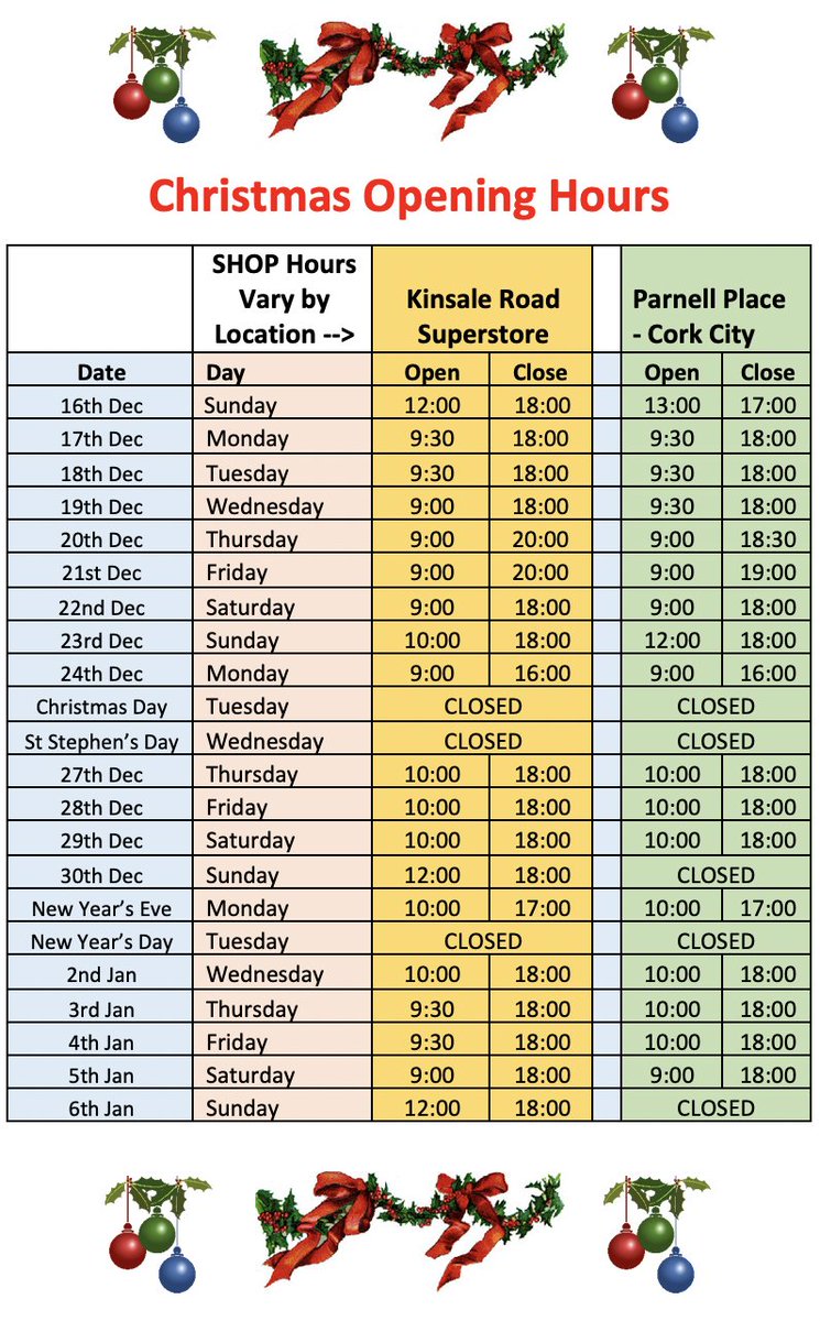Christmas and New Year Opening Hours !
