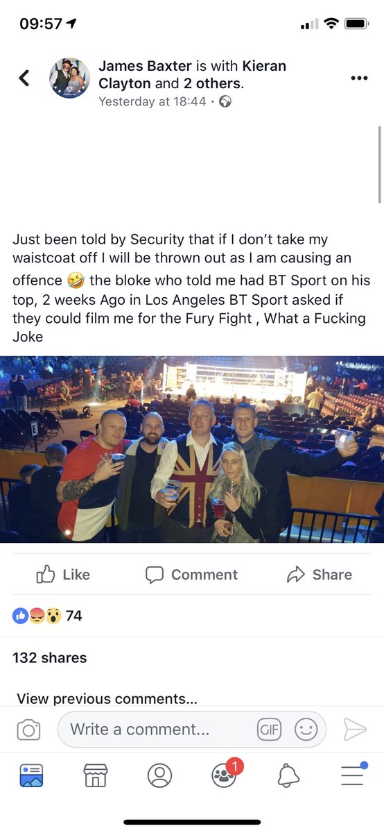 LisaBaigent's tweet photo. I can’t believe no-one has any response to this ridiculousness! What is the country coming to when it’s offensive to wear a Union Jack waistcoat to a boxing match of two BRITISH fighters?! @frankwarren_tv @J_Warrington @RealCFrampton @BTSportBoxing @MENnewsdesk @ShowsecUK https://t.co/5hrSqeEAh3