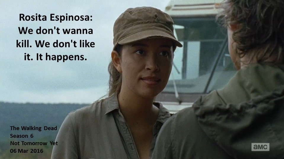 DoctorDoubleTap's tweet photo. #Rosita Espinosa: We don't wanna kill. We don't like it. It happens.
#TheWalkingDead
Season 6
#NotTomorrowYet
06 March 2016
#ZombieApocalypse
#Texas
#TerminusSurvivor
#WolfSiegeSurvivor
#ChristianSerratos https://t.co/VDgmKT075H
