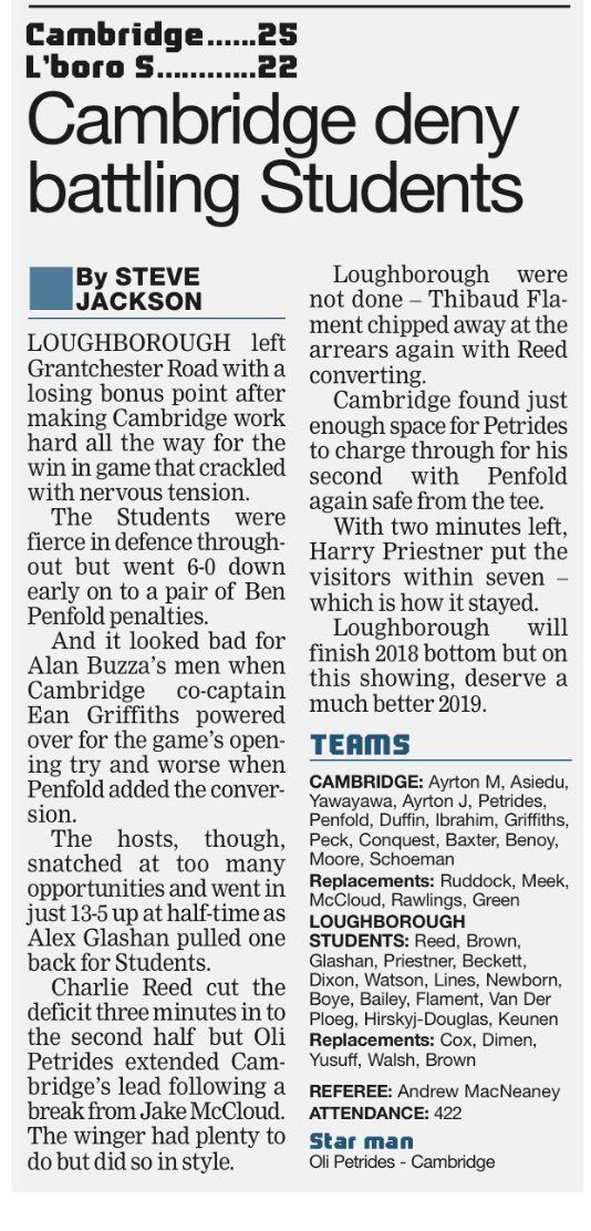 JJCRUFC's tweet photo. Here’s the @camrufc v @LboroRugby match report by @Jackolocalrugby taken from @TheRugbyPaper https://t.co/TpgfTpITfj