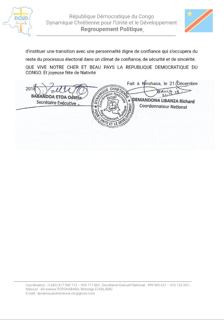 DCUD_RDC's tweet photo. URGENT🔴
DÉCLARATION DE LA DCUD DU 21/12/2018
#RDC #DRC #ELECTIONS2018
2/2 https://t.co/r39hP2KGnE