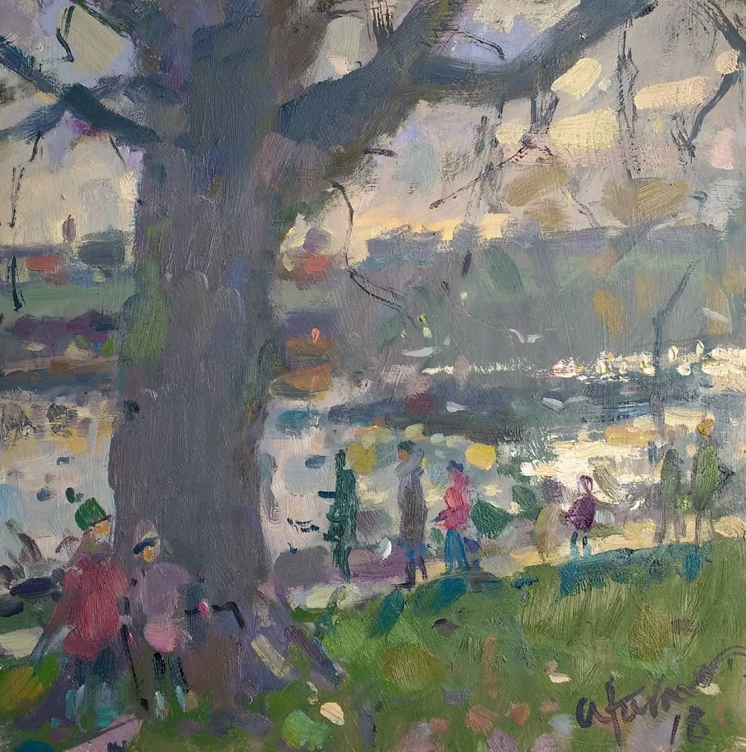Hide and seek at the pond, oils on panel. Still enjoying this subject at @Cusworth_Hall #Doncaster. @DoncasterMuseum #doncasterisgreat #northernart #doncasterisbeatiful #pleinair #enpleinair #paintingoutdoors #tree #pond #wildlife #family #walking #yorkshire