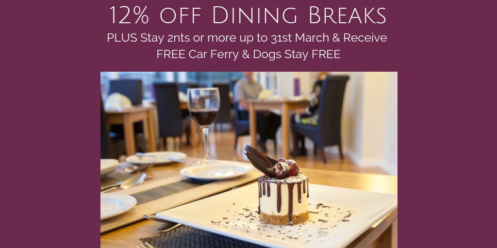 12% Off Dining Breaks
Prosecco, 2 course Dinner, Coffee, Truffle Tray, Bed &amp; Breakfast now fr £52.80pp 
+ Stay 2 nights + up to 31st March &amp; Get your Isle of Wight Car Ferry for FREE
+ Dogs Stay FREE when you stay 2 nights + up to 31st March.
01983 869000
ow.ly/6qGs30mRrki