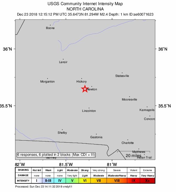 Yep there was a small M 2.4 #Earthquake this morning near Newton, NC in Catawba County around 7:12 am. I know many did feel it.