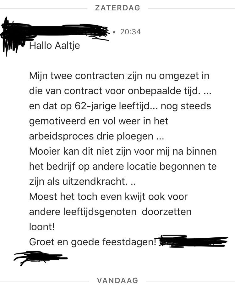 aaltjevincent's tweet photo. Wát een mooi bericht kreeg ik gisteravond van deze nu 62-jarige vakman in de grafische industrie: 

• 4 jaar geleden baan verloren
• 2 jaar geleden waar aan de slag via een uitzendbureau 
• nu een vast contract! 

Hij deelt het graag met je, ter inspiratie van velen! 😀 https://t.co/HURZ19rcvZ