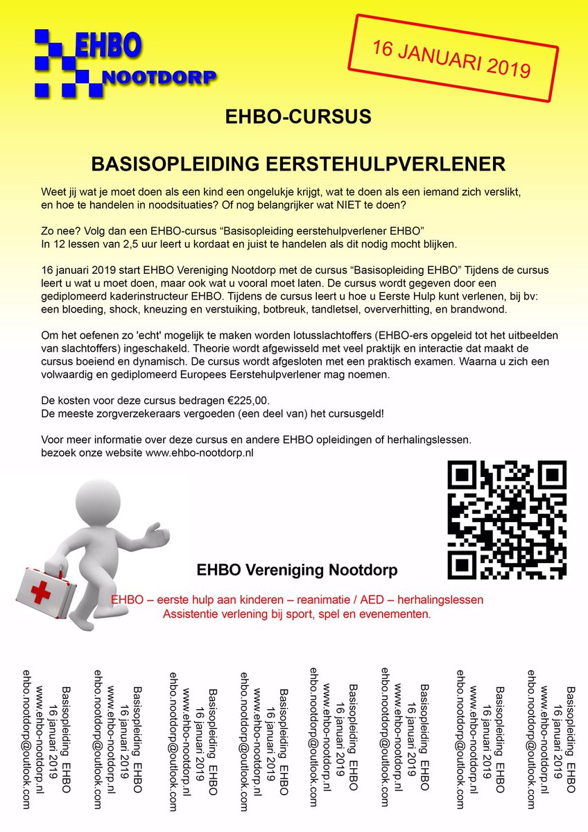 16 januari start bij voldoende aanmeldingen een nieuwe basis cursus EHBO!