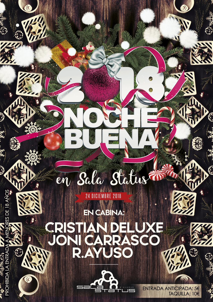 🎅🏻🎅🏻🎅🏻NOCHEBUENA 🎅🏻🎅🏻🎅🏻
Una de las noches más espectaculares y especiales del año 🎄
Dj’s🎧🎤
🎧@cristiandeluxe 
🎧 @jonicarraskito       🔝@rodrigo_ayuso99
(L 💄👞👔👠 tendremos al gran 📸📷📸 @guillermo18rc 
ENTRADA ANTICIPADA:5€
TAQUILLA:10€
RT Ó ❤️ Para ganar un reservado