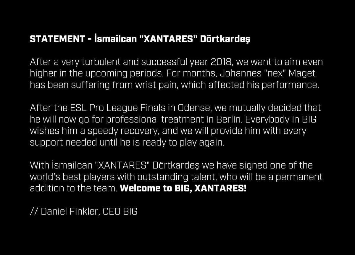 BIG news released. I'm looking forward to all the challenges in 2019. We will be prepared! 

➡️bigclan.gg/bigxantares