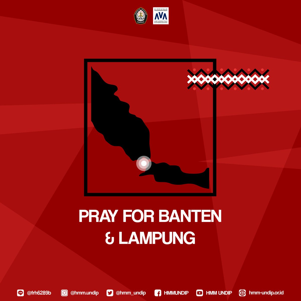 [PRAY FOR BANTEN &amp; LAMPUNG]

Himpunan Mahasiswa Mesin Universitas Diponegoro mengucapkan turut berduka cita atas terjadinya tsunami yang terjadi di wilayah Banten dan Lampung. 

Semoga proses evakuasi berjalan lancar dan semoga diberi ketabahan bagi keluarga yang ditinggalkan.