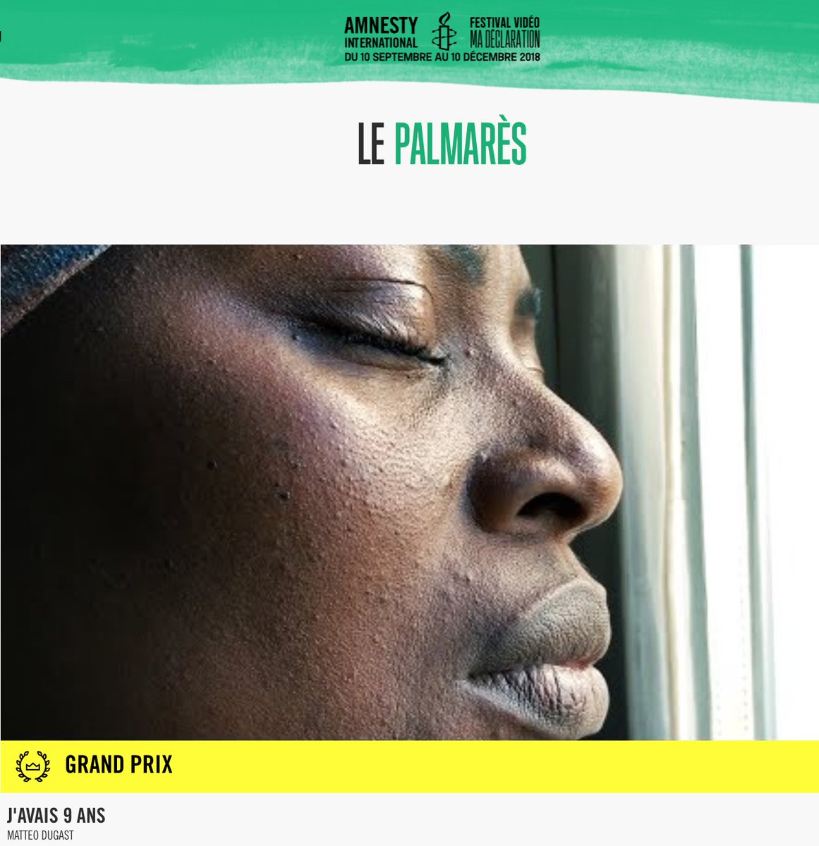 DanielleMerian's tweet image. Bravo Mattéo Dugast pour ta seconde récompense ! : le GRAND PRIX DU JURY au festival "Ma déclaration" d’AMNESTY INTERNATIONAL !
Ton film va permettre de faire connaitre l’abomination qu’est l'excision et le combat à mener.
madeclaration.amnesty.fr