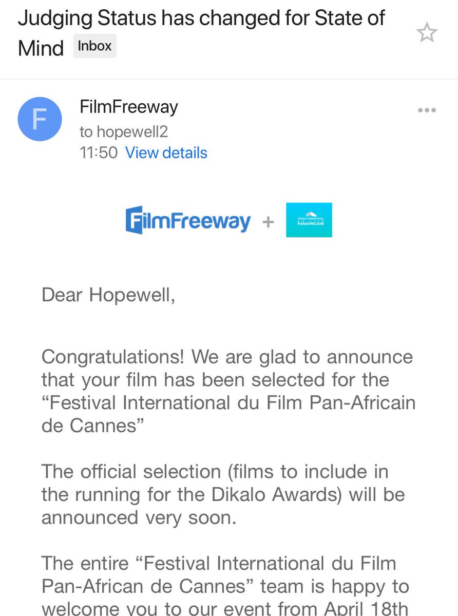 My documentary film <a href="/Stateofminddoc/">International Dread</a> has been selected for the Festival International du Film Pan-Africain de Cannes in France.
The festival will run from April 18th to 22nd, 2019.
If you r in France come. <a href="/DixonChibanda/">Dixon Chibanda</a> <a href="/friendshipbench/">Friendship Bench</a> <a href="/MindSet_UK/">MindSet Magazine</a> <a href="/Ropa_Muzari/">Diary of a Mental Illness Warrior</a> @afromedwoman