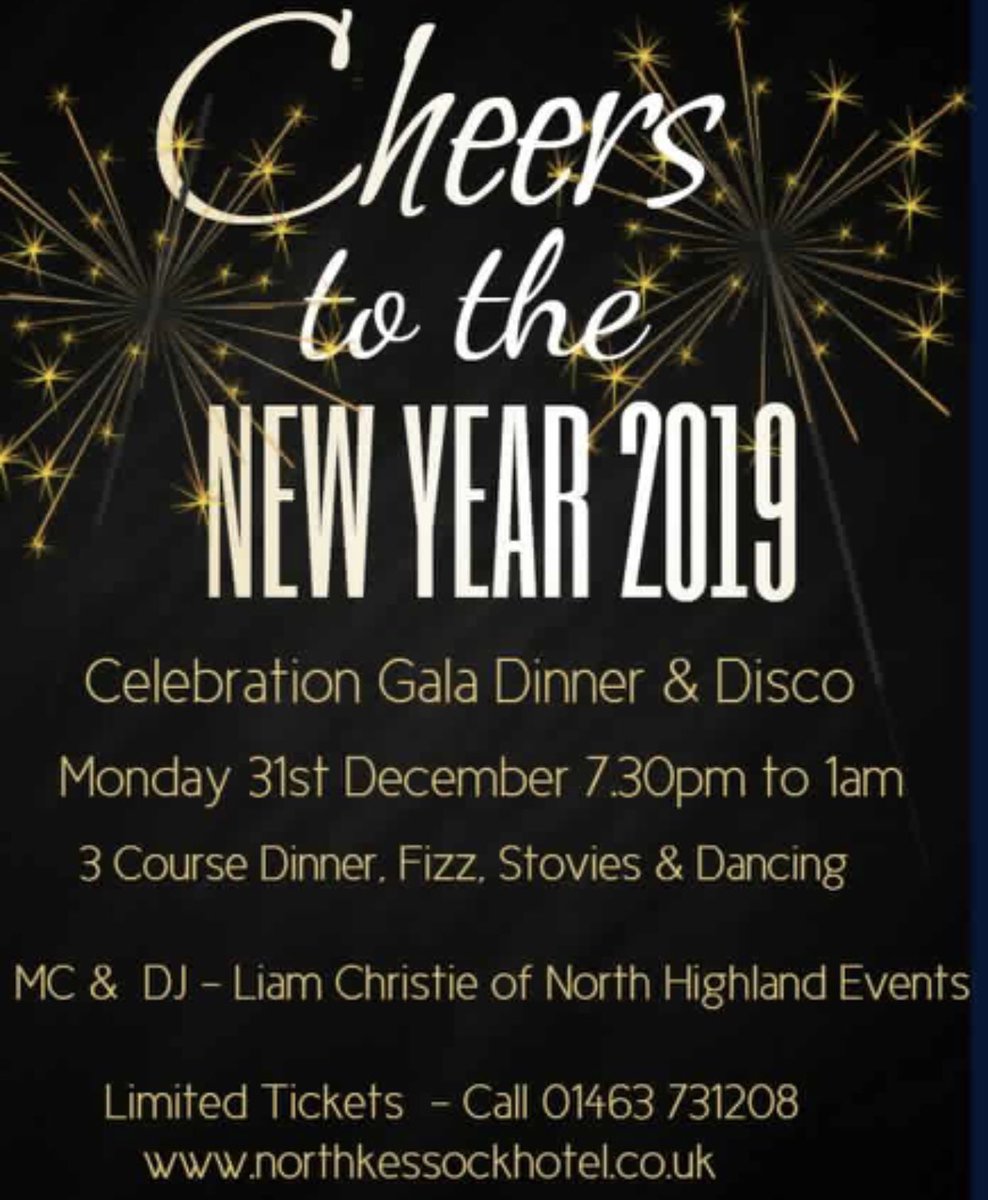 Still a couple of places left. #NewYear #gala #2019 #partytime #celebration #party @KessockClub @NHighlandEvents <a href="/NorthCoast500/">North Coast 500</a> <a href="/Black_Isle_Info/">Black-Isle.info</a> <a href="/hamishmalcolm/">Hamish Malcolm</a> <a href="/InvernessTaxis/">Inverness Taxis</a> <a href="/Highland_Voices/">Highland Voices</a> <a href="/Rippleeffectmp/">Ripple Effect</a> <a href="/EdenCourt/">Eden Court Highlands</a> <a href="/InvernessTaxis/">Inverness Taxis</a>