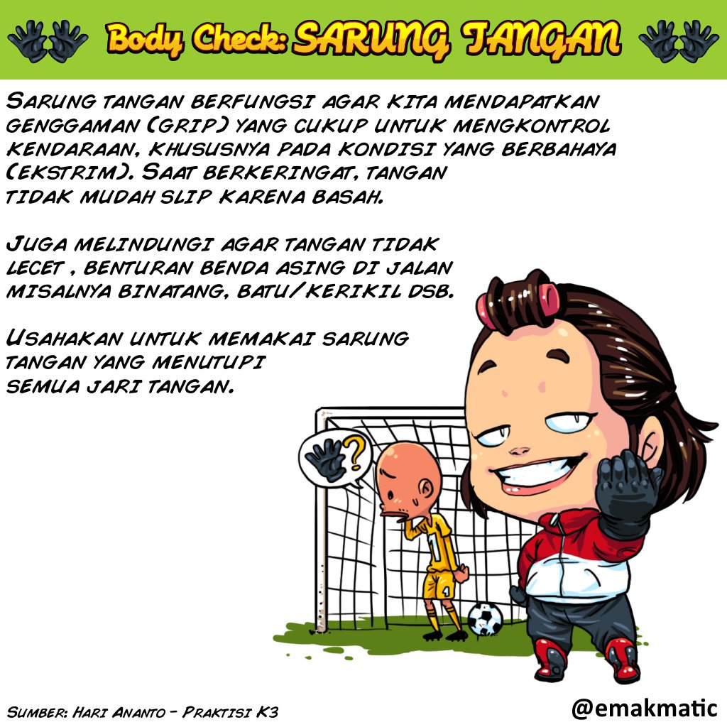 EmakMatic's tweet photo. BODY CHECK : SARUNG TANGAN

@HariAnanto

#emak #sangratujalanan #emakmatic #safety #safetyriding #jalanan #keselamatan #celana #bodycheck https://t.co/f7duH7uujK