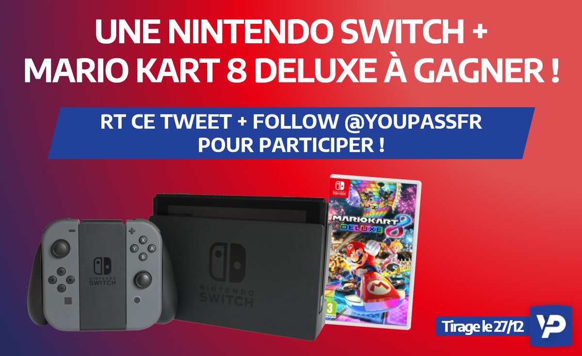 YouPassFR's tweet image. Un pack NINTENDO #SWITCH + Mario Kart 8 DELUXE à gagner !

Pour tenter ta chance : 
🎁 RT ce tweet 
🎁 Follow @YouPassFR 
#YouPassIsBack

Tirage au sort le 27/12 !
GL à tous 🍀