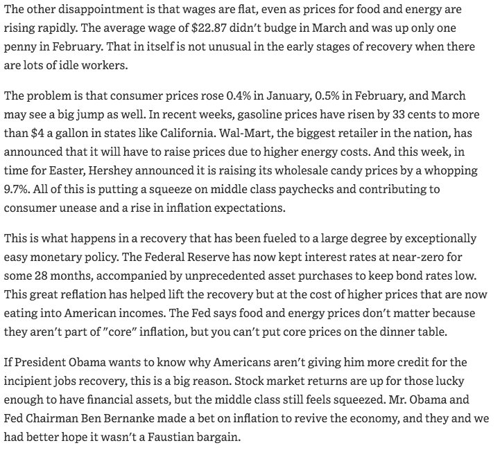 April 2011  https://www.wsj.com/articles/SB10001424052748703712504576236723956790418?mod=searchresults&page=26&pos=11"This great reflation has helped lift the recovery but at the cost of higher prices that are now eating into American incomes."