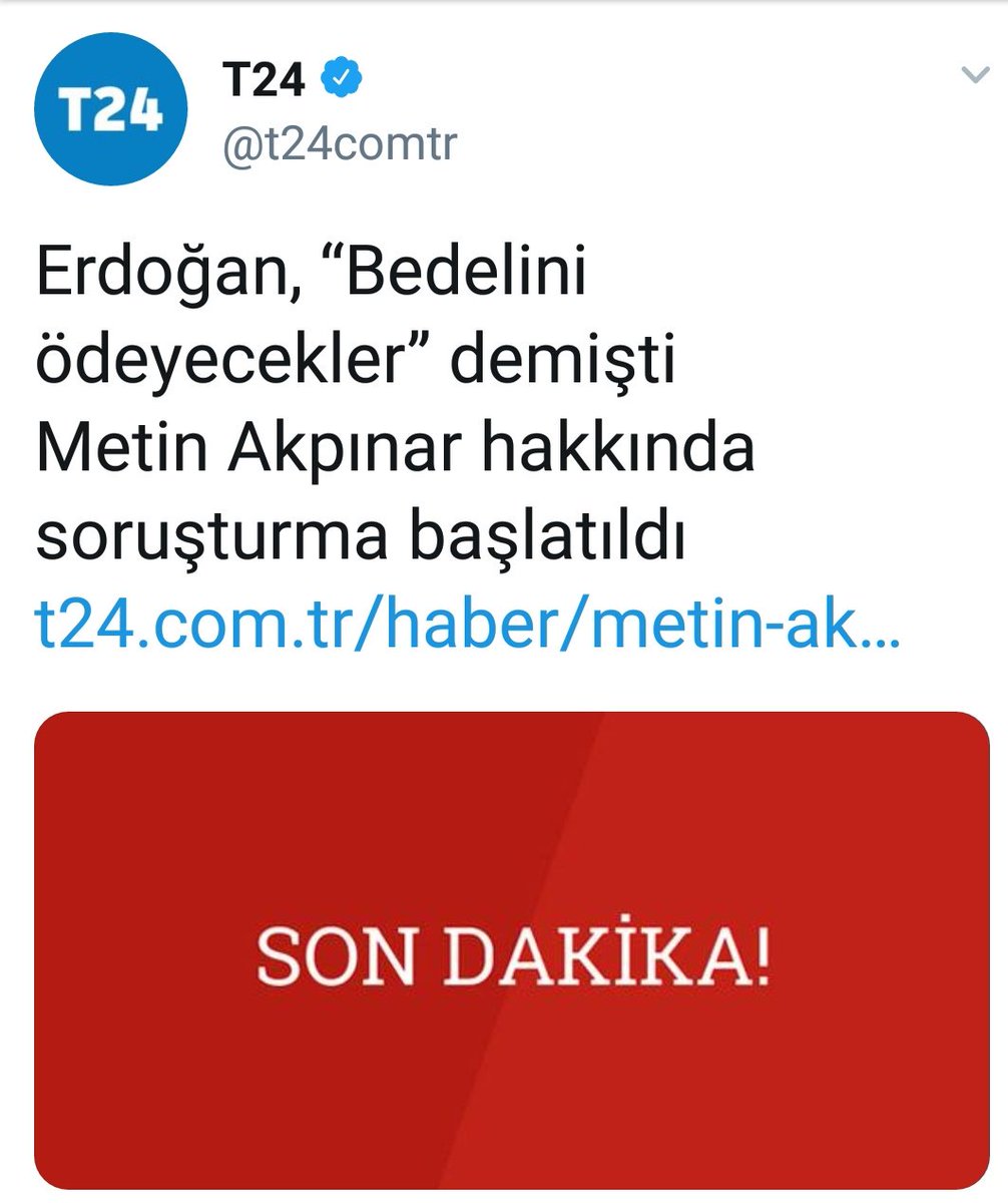 Erdoğan, Metin Akpınar'a: 'Bunun bedelini ödeyeceksin' diyeli 2 saat,
Savcılık soruşturma başlatalı 20 dk oldu