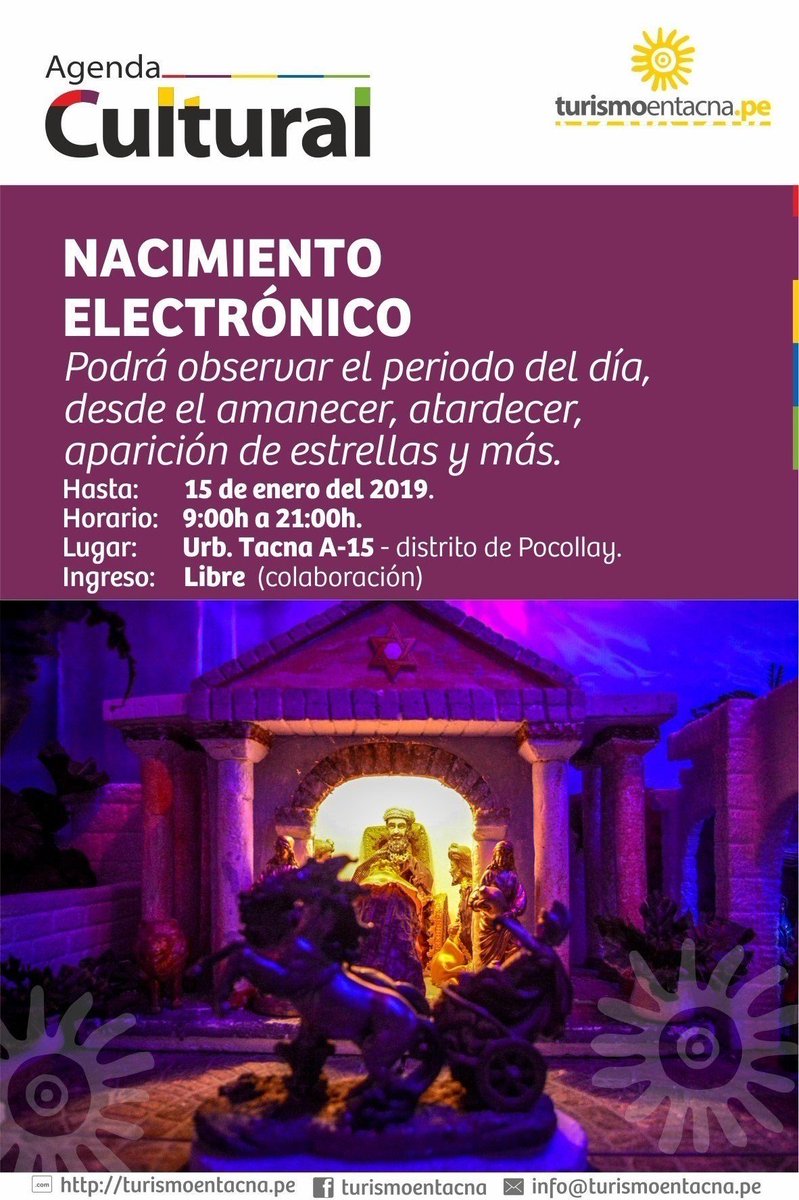 TurismoEnTacna's tweet photo. Si estás en #Tacna visita los nacimientos navideños. 
.
.
#Arica #Iquique #Antofagasta #Santiago #Copiapó #Tarapacá #Chile #Turismo #Navidad #Nacimientos #VisitaTacna #VisitaPerú, #PerúPaísMásRico 

Versión PDF: https://t.co/4vEecWTSUJ https://t.co/q92xOHS591