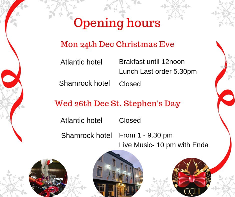 Opening times in the next coming days💫 Enjoy this special time and we hope to see you here with us as well 🥂 
.
#lahinch #xmas #openinghours #christmasopeninghours #coclare #cliffsofmoher #ennis #lunch #breakfast #dinner #ireland #festiveseason #december