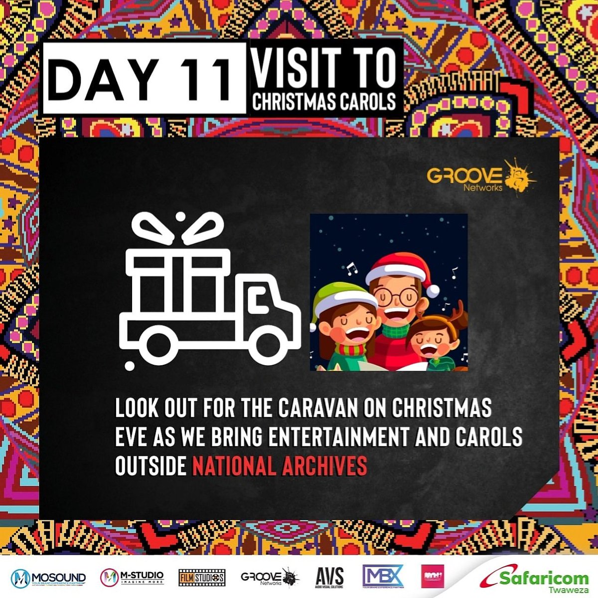 Look out for the #GrooveChristmasCaravan as we bring entertainment and carols outside the Kenya National Archives.

Come one come all!!