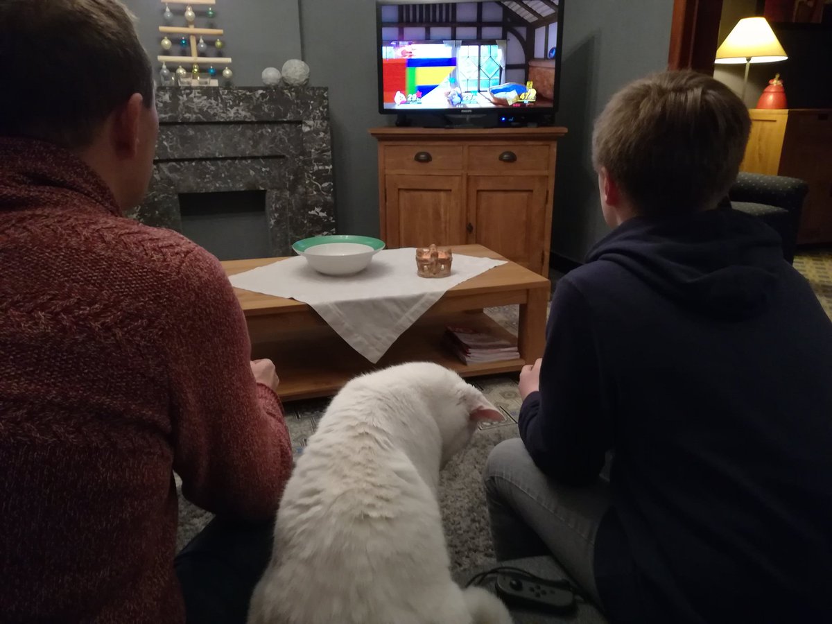 WouterWiFi's tweet photo. Samen met papa en de kat #switchFUN in #SuperSmashBrothersUltimate voor #NintendoSwitch! https://t.co/am3Xj5bahM