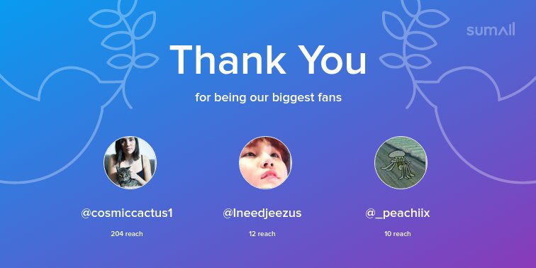 Our biggest fans this week: <a href="/cosmiccactus1/">Cosmic_cactus2 oficial</a>, @Ineedjeezus, @_peachiix. Thank you! via sumall.com/thankyou?utm_s…