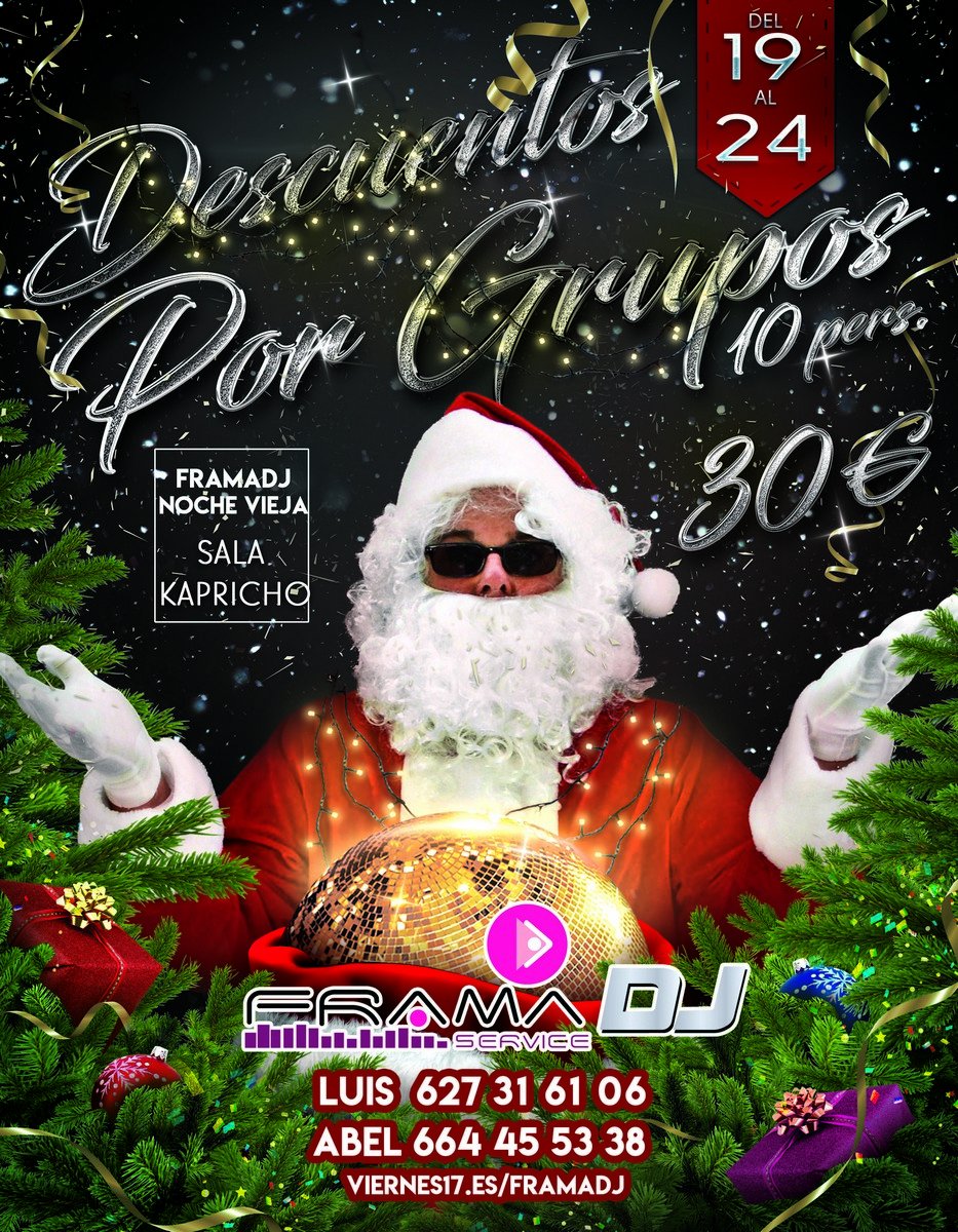 FramaDj's tweet photo. Hasta el 24 puedes aprovecharte de esta magnífica oferta ¡30€ por pasar una #Nochevieja de ensueño! 

¡No lo dudes porque la #Nochevieja en Sala Kapricho será irrepetible!

Reserva en https://t.co/ppFLEgZcJm    o mandando un WhatsApp a Abel 644455338 o Luis 627316106 https://t.co/Bgkn8ry9WF