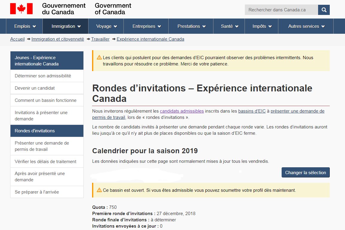 AhenautWMR's tweet photo. C'EST PARTI. Jeudi 27 décembre 2018, préparez-vous à la première ronde #EIC (#PVT, #JeunePro ou Stage Coop) pour certains pays... Bonne chance à vous et joyeux Noël ! #immigration #Canada #Quebec @MIDI_QC @DeGama2014 https://t.co/bWNJAAccf9