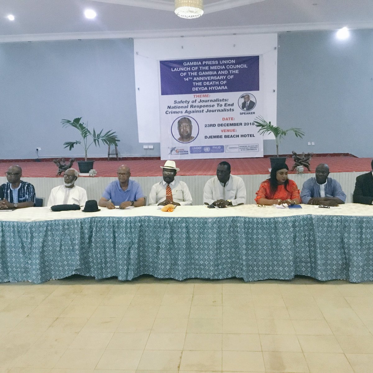 gmpressunion's tweet photo. The guest speakers are already seated at the #MCG launch and 14th anniv. of #Deyda Hydara ongoing at #Djembe Beach.
#LaunchOfMCG
#SelfRegulationNow
#MediaCredibilityAndProfessionalism
#WeNeedJusticeNow
#JusticeDelayedIsJusticeDenied
#14yearsOnHisKillersRemainUnknown https://t.co/iMmwQ5G5kx