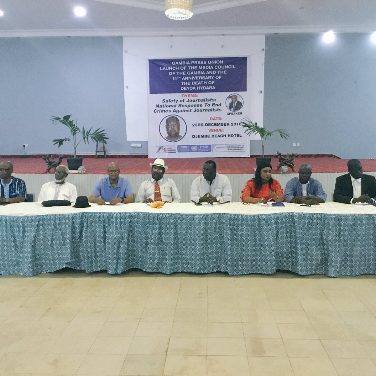 gmpressunion's tweet photo. The guest speakers are already seated at the #MCG launch and 14th anniv. of #Deyda Hydara ongoing at #Djembe Beach.
#LaunchOfMCG
#SelfRegulationNow
#MediaCredibilityAndProfessionalism
#WeNeedJusticeNow
#JusticeDelayedIsJusticeDenied
#14yearsOnHisKillersRemainUnknown https://t.co/iMmwQ5G5kx