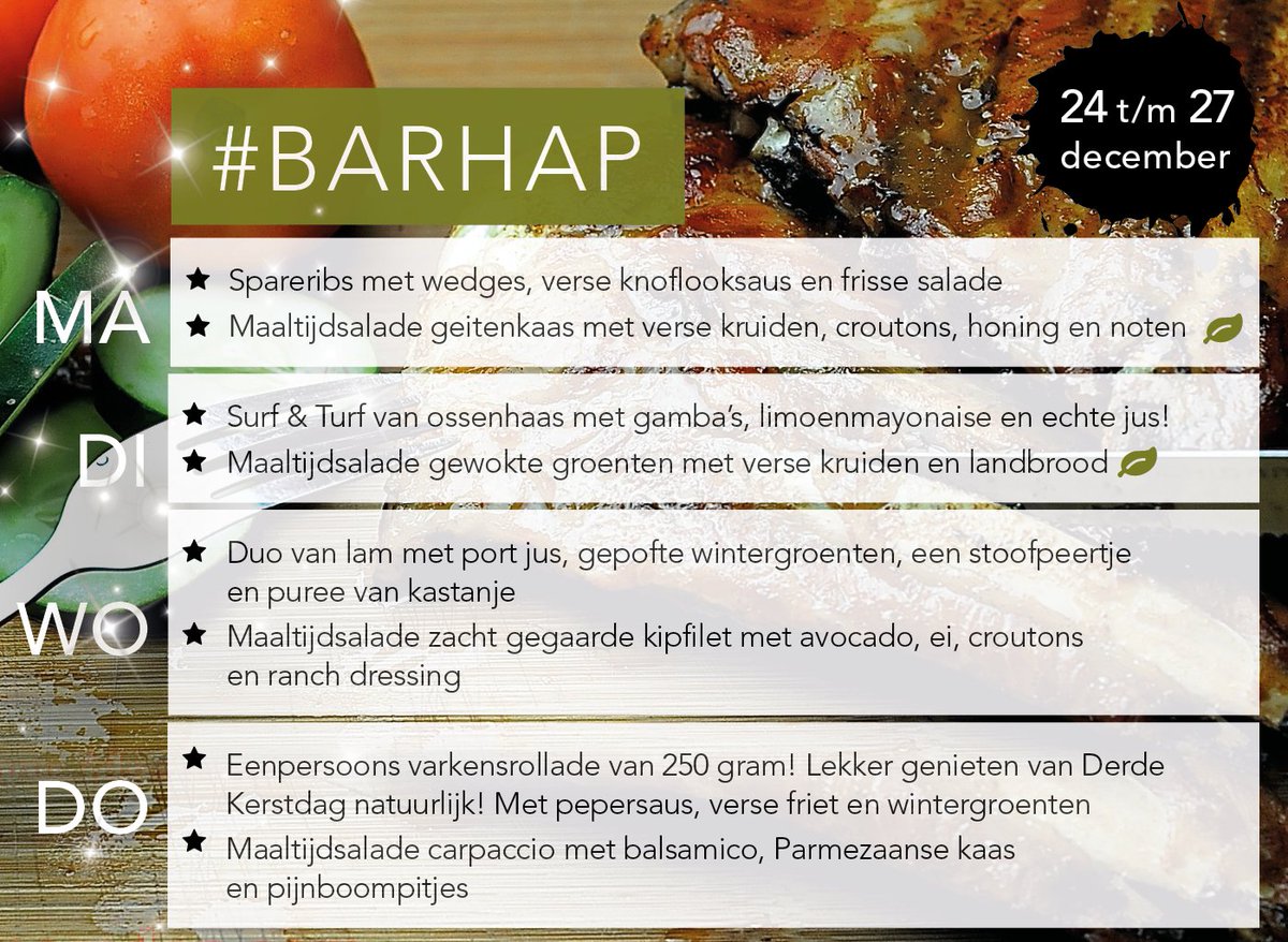 Smulpotlife's tweet photo. Ho ho ho!🎅🏽 Zelfs op Kerstavond, Eerste, Tweede én Derde Kerstdag kun je feestelijk komen dineren aan onze bar!🎄✨ #10europergerecht #etenaandebar #barhap #smulpot #denburg #texel https://t.co/5qLBzeAoER