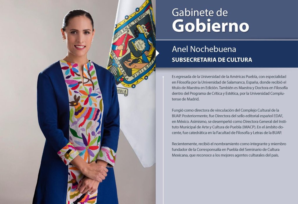 Martha Erika Alonso (@marthaerikaa) on Twitter photo Me da gusto compartirles que la Subsecretaría de Cultura, estará dirigida por una mujer destacada académicamente y en lo laboral.
Bienvenida <a href="/anelnochebuena/">Anel Nochebuena</a>, mucho éxito. Me da gusto compartirles que la Subsecretaría de Cultura, estará dirigida por una mujer destacada académicamente y en lo laboral.
Bienvenida <a href="/anelnochebuena/">Anel Nochebuena</a>, mucho éxito.