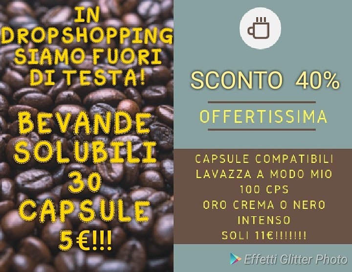 Noi di Dropshopping amiamo coccolare i nostri clienti sempre anche di domenica....
Offerta serale per voi 😍
100 capsule caffè 11€ 
30 capsule bevande 5€ 
Approfitta oraaaaaa 😎
Tu ordini e noi te le spediamo direttamente a casa
#caffecapsule #caffecompatibile #sconti #offerte