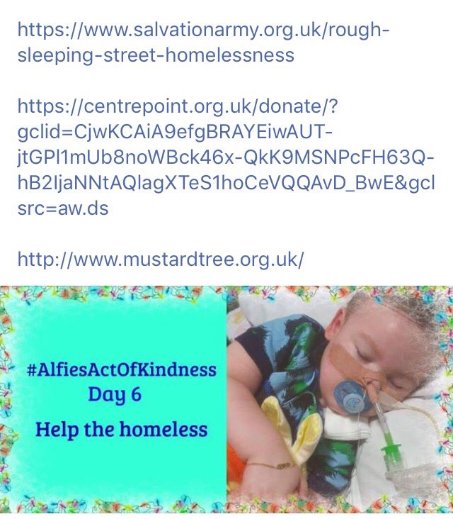 #ALFIESARMY (@alfiesarmy16) on Twitter photo Day 6 of #AlfiesActOfKindness help the homeless. If you can spare the change to get a hot drink or food for those on the streets in this cold weather,not only adults but children too. Spare a blanket or gloves/coat,it will be greatly appreciated,Homeless numbers are rising sadly. Day 6 of #AlfiesActOfKindness help the homeless. If you can spare the change to get a hot drink or food for those on the streets in this cold weather,not only adults but children too. Spare a blanket or gloves/coat,it will be greatly appreciated,Homeless numbers are rising sadly.