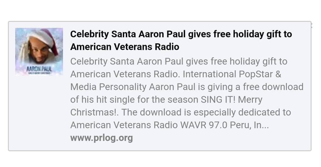 AaronPaulMusic's tweet photo. YAY Sing It (Merry Christmas) SPIN IT EVERYONE Thank you @AVRadio &amp;  all your listeners X @DJDocJim @DJVickiLynn @RoseAnnGallo &amp;  @BeeClaudi59  from @AaronPaulMusic #HappyHolidays YAY Luv ya X
FREE #Christmas DOWNLOAD AVAILABLE #AVRadio #Veterans HERE
https://t.co/aZemwcnIuA https://t.co/Ux9isctxMv