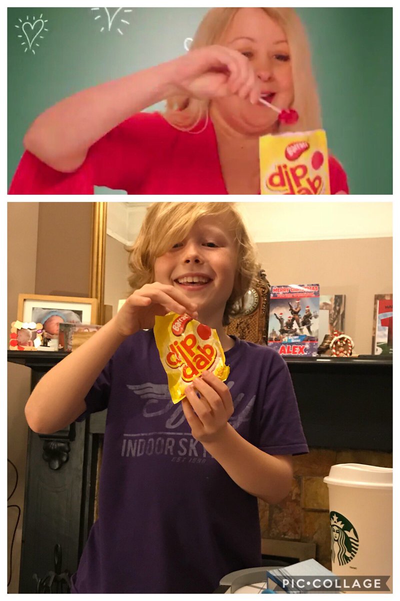 SophieOz's tweet photo. Opened my Secret Santa present early! Brilliant!! Alex loves it too!! 😂 @BarrattSweets #actorslife #nephewcopyingme #dipdabs #secretsanta https://t.co/lBBS4Wtl8n
