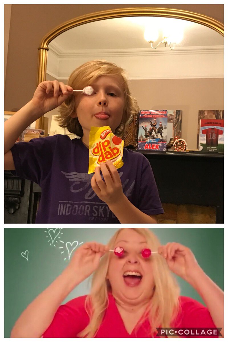 SophieOz's tweet photo. Opened my Secret Santa present early! Brilliant!! Alex loves it too!! 😂 @BarrattSweets #actorslife #nephewcopyingme #dipdabs #secretsanta https://t.co/lBBS4Wtl8n