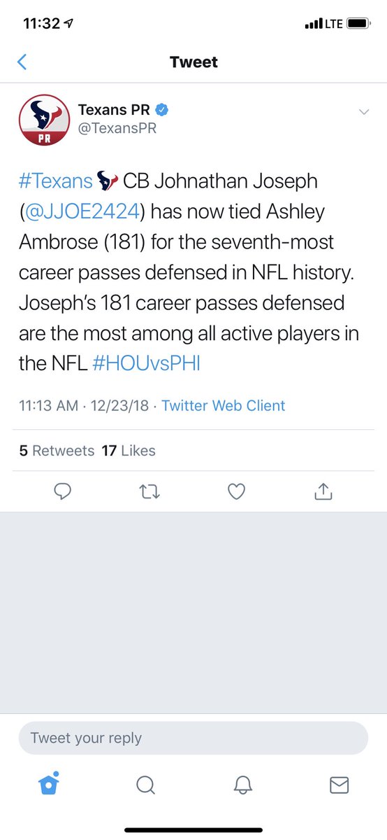 CoachAmbrose33's tweet photo. Congrats ⁦@JJOE2424⁩ on tying me in Passes Defensed in the NFL. Keep getting your ball on. I love watching you play.. https://t.co/XcILxktaQu