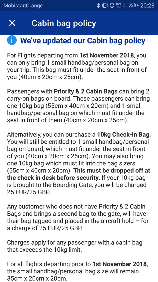 priority & 2 cabin bags size