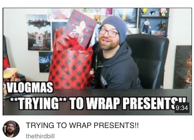 thethirdbill's tweet photo. I tried learning how to properly wrap a present just in time for the #holidayseason! Check out my YouTube channel and #subscribe #holidaywrapping #Christmas2018 #vlogmas #HolidaySpirit #Grinch #presents #vlogmas2018 #festive #smallyoutuber 
https://t.co/nrZLxArL19 https://t.co/0Lj4LKyEyq