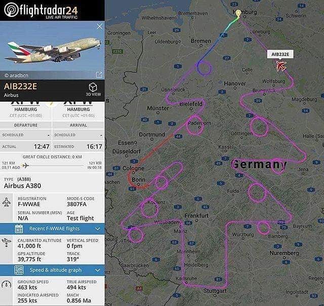 ATSBUpdates's tweet image. An Emirates A380 on a test flight over Germany, December 2017 .. #flight #aviation #airbus #viralnetics #emirates #mjk #aviationcomedy #christmas