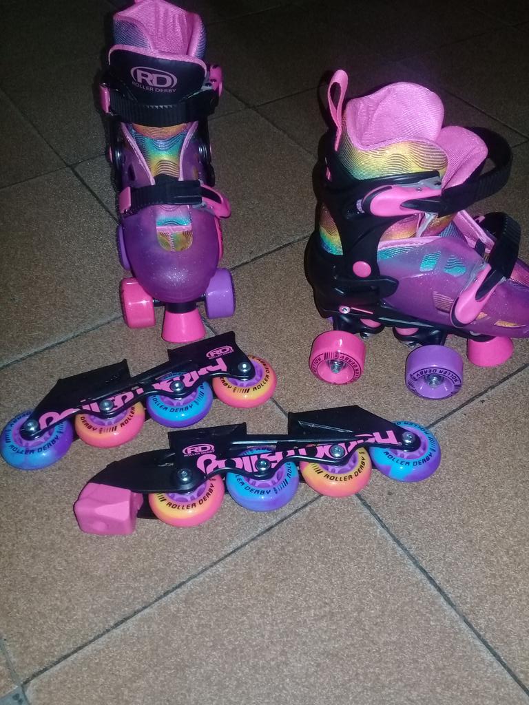 anaide89's tweet photo. Patines Roller Derby 2 en 1. Cuatro ruedas y lineales. Pata niñas tallas 32-35. Son ajustables. https://t.co/KmpXJ7aXwl