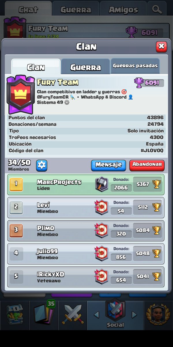 FuryTeamCR's tweet photo. Saludos! Buscamos gente a partir de las 4.300 🏆 y mínimo lvl 12.

Si buscas clan y cumples estos dos requisitos te esperamos con los brazos abiertos 🤗

#BuscoClan #ClashRoyale https://t.co/WfnyaMVnv8