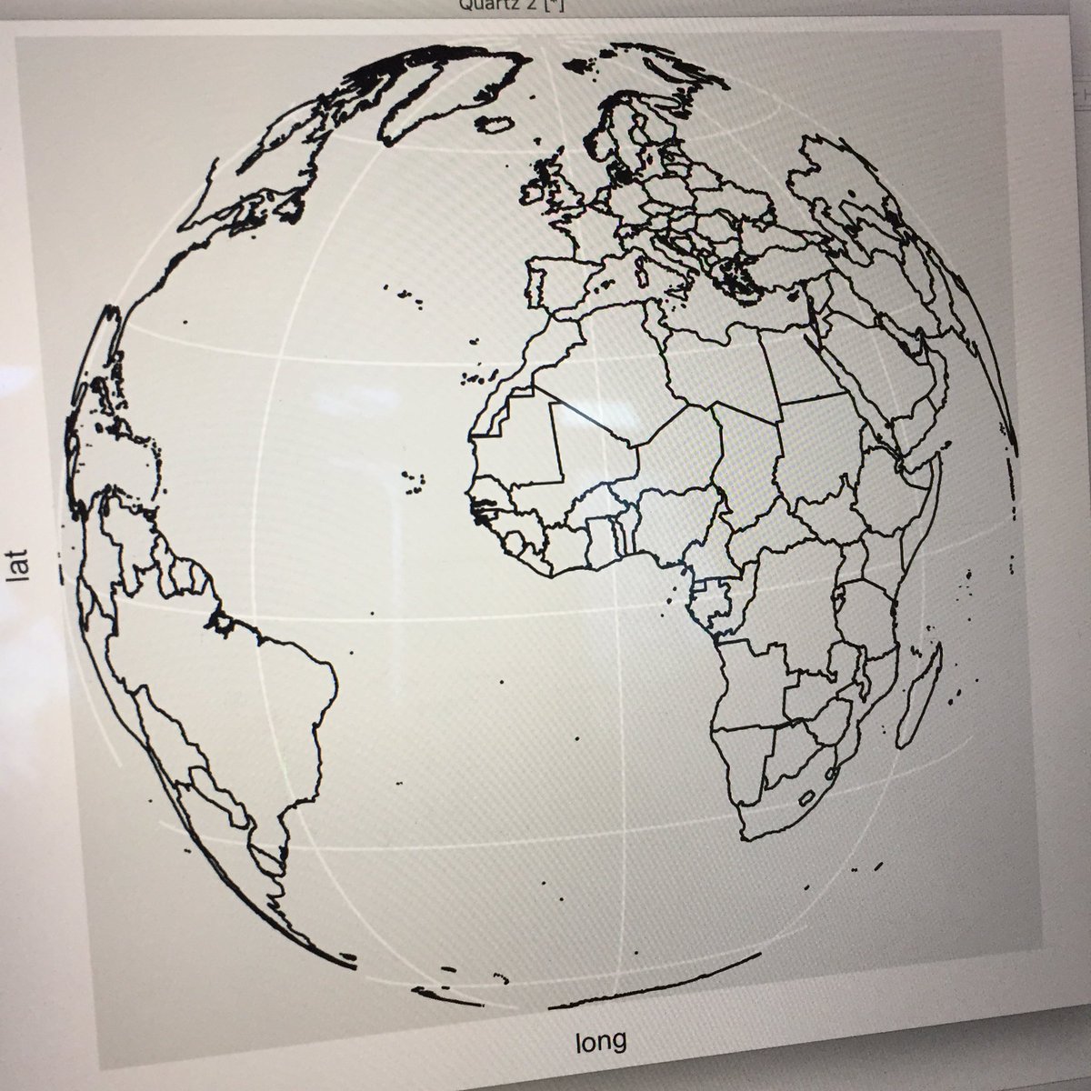 AlliTorban's tweet photo. Omg phew! 😅 Finally got my globe to work in #Rstats!! You can center it around any lat/long. DM me if you could use the script! #Rnewbie #DataViz https://t.co/VpykqvH62Z