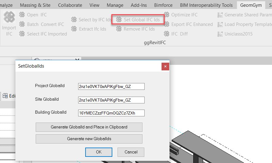An early Christmas present from <a href="/geometrygym/">Geometry Gym</a> for any Revit users authoring IFC.  There's a new tool in the ggRevitIFC plugins to nominate GlobalId attributes for Project, Site and Building.  Available from geometrygym.com