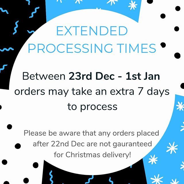 Please be aware that our processing times will increase by upto 7 days over the holiday period. We'll be taking a few days to spend with family and friends, but normal service will resume on 1st Jan :)⠀
.⠀
.⠀
.⠀
#extendedprocessingtime #psa #orderupd… bit.ly/2BAuu4w